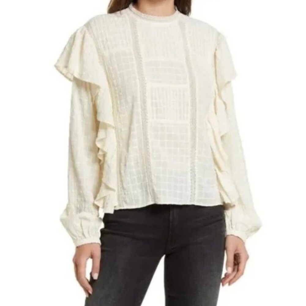Treasure &Bond Embroidered Ruffle Blouse Cream Size Small